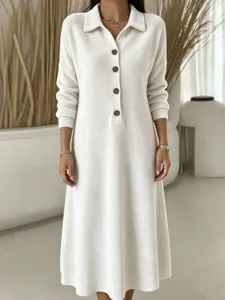 Women's long sleeve velvet dress casual lapel button down loose midi dress autumn winter fashion