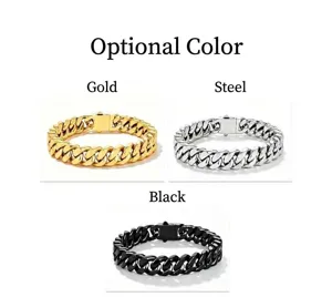 Bracciale Uomo Catena Cubana in Acciaio al Titanio Classico Oro Argento Nero Opzioni Colore