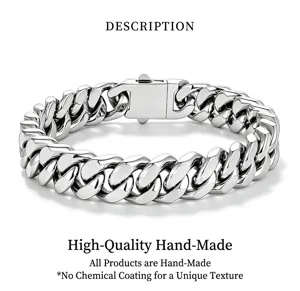 Bracciale maglia cubana in acciaio inossidabile pesante classico per uomo moda trendy.