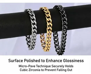 Dettaglio del bracciale catena cubana classico da uomo con finitura lucida e lavorazione.