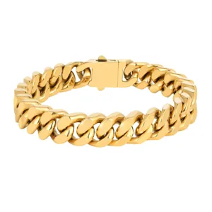 Classico bracciale maglia cubana oro da uomo in acciaio inossidabile resistente e di tendenza.