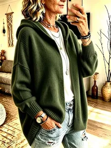 Cardigan en tricot à capuche et manches longues pour femmes Pull d'automne hiver