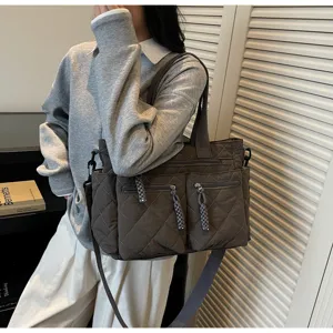 Otoño invierno gran capacidad bolso acolchado mujer bolso de hombro casual elegante moda