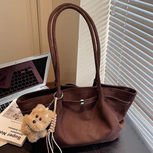 French vintage large capacity suede tote bag autumn winter commuter casual shoulder bag
