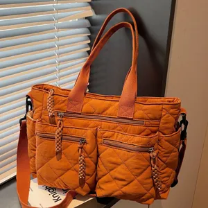 Bolso tote acolchado naranja gran capacidad bolso de hombro casual otono invierno