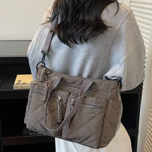 Otono invierno gran capacidad elegante bolso tote acolchado mujer casual bandolera gris