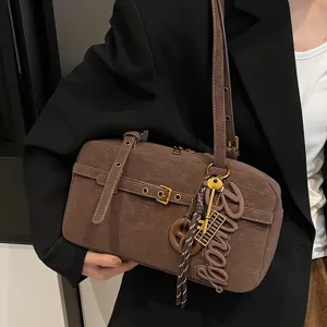Retro Large Capacity PU Leather Boston Bag Women Casual Solid Color Shoulder Underarm Bag Fashion Commuter Handbag