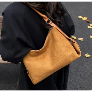 Bolso de hombro retro de ante para mujer, bolso hobo de almohada grande, elegante bolso.