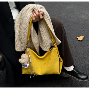 Otoño vintage bolso de ante almohada gran capacidad bolso de hombro bajo el brazo mujer