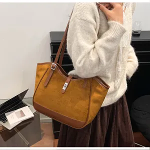 Sac Cabat en Daim Vintage Grande Capacite Sac Port Epaule Femme Automne Tendance