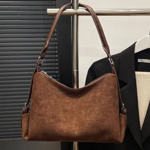 Bolso Almohada de Cuero PU Retro para Mujer Gran Capacidad Bolso de Hombro Axila Moda Casual Color Sólido Tote Handbag