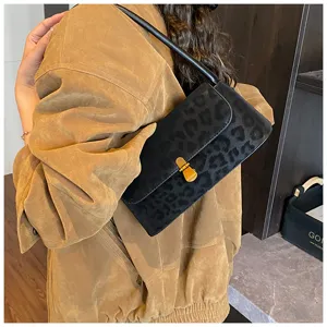 Retro Leopardenmuster Achsel Umhängetasche für Damen, elegante Mode PU Handtasche mit Schloss.