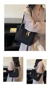 Vintage suede tote bag for women, stylish large capacity shoulder bag for daily commuting.