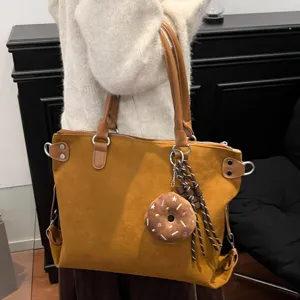 Women Vintage Large Capacity Tote Bag PU Leather Commuter Shoulder Underarm Bag Casual Fashion Handbag