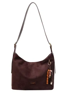 Sac à épaule rétro décontracté en suédine pour femmes, sac bandoulière élégant avec perles.