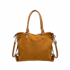 Brown suede tote bag for women, large capacity shoulder handbag for daily commuting.
