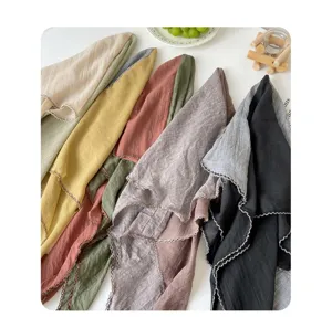Baumwolle Leinen zweifarbiges Dreieckstuch Details, elegante Kantenverzierung, weiches Halstuch für Damen.