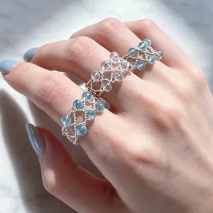 Eleganter Kristall Perlen Ziehbarer Verstellbarer Ring Damen Mode Legierung Silber Vergoldet Bankett Fingerring Geschenk