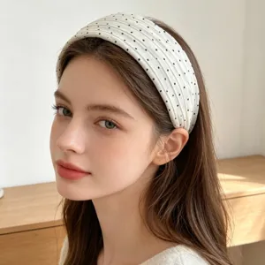 Serre-tête en tissu à pois style coréen pour femme bandeau large élégant vue de détail