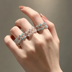 Eleganter gewebter Kristall Perlenring handgemachter Draht Finger Schmuck für Damen Party