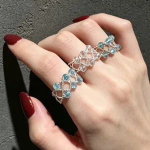 Exquisiter Kristallperlen Netzring, silberner Draht gewebtes Design, eleganter Fingerschmuck.