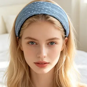 Korean style pleated polka dot wide headband for women, fashionable hair accessory daily wear.
