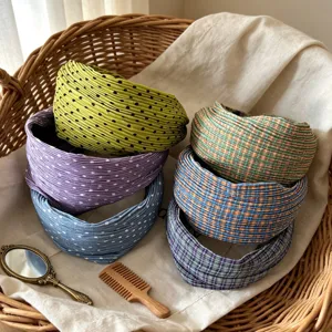 Korean Style Pleated Polka Dot Plaid Wide Brim Headband Women Fashion Vintage Retro Hair Hoop Daily Hair Accessories Headwear