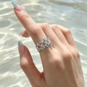 Eleganter Silber-Netz Kristall Perlen Zeigefinger Ring für Damen, modischer Party Schmuck