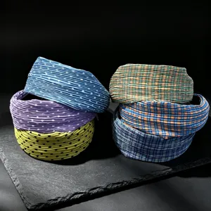 Korean style pleated polka dot plaid wide hair hoops for women, trendy contrast color hairbands.