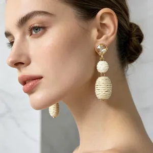 Boho vintage rhinestone and woven ball long drop earrings for women unique chic accessories