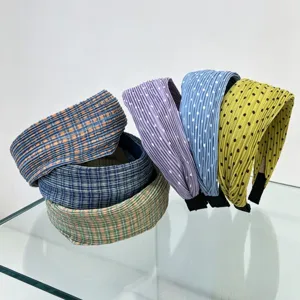 Korean stylish pleated polka dot and plaid wide hair hoop for women fashion accessory