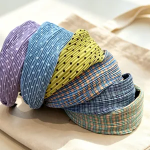 Korean pleated wide hair hoop set polka dot plaid headband women fashion hair accessories