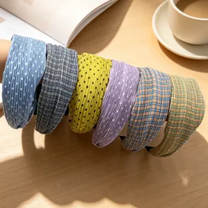 Korean pleated polka dot plaid wide hair hoop detail showing multi-color options