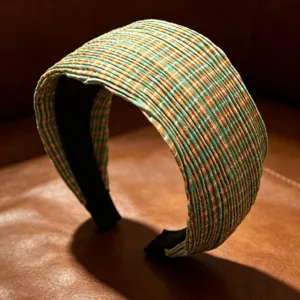 Korean style pleated polka dot plaid wide headband, contrast color chic hair hoop accessory