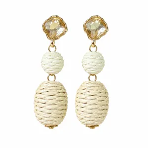 Exquisite vintage woven rope drop earrings with sparkling crystal accents, unique boho style.
