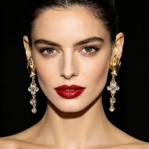 French vintage artistic hand shaped drop earrings with sparkling rhinestones long luxury style.