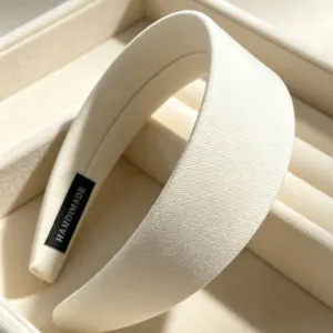 Retro fabric wide headband for women, elegant off-white hair hoop, daily casual accessory
