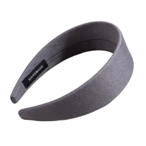 Vintage fabric wide headband for women, stylish solid gray hair hoop for daily wear and washing.