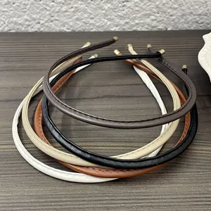 Bandeau à cheveux fin en cuir PU minimaliste pour femme, style français élégant et polyvalent.