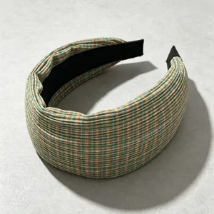 Korean style pleated plaid wide headband for women, stylish contrast color hair hoop accessory.