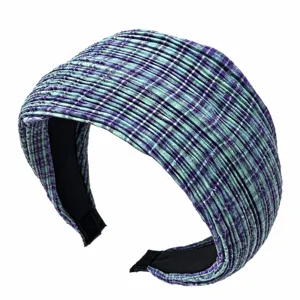 Korean pleated plaid wide headband for women fashion contrast color hair hoop daily accessory