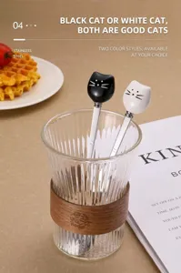 Stainless steel ceramic cat spoon, cute long handle coffee dessert spoon for kids.
