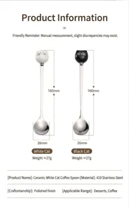Cute ceramic cat long handle coffee spoon, dessert spoon, stainless steel creative cute kids spoon.