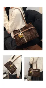 Women's leopard print shoulder bag fashion casual tote bag versatile commuting underarm bag.