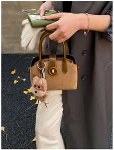 Elegant brown suede women handbag vintage retro crossbody shoulder bag stylish autumn accessory