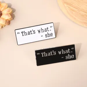 Minimalist Zinc Alloy Enamel Speech Bubble Brooch Geometric Black White English Quote Pin Fashion Clothing Accessories
