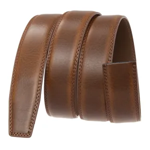 Courroie de ceinture en cuir veritable pour homme 3.5cm marron boucle automatique.