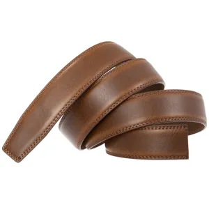 Courroie de ceinture en cuir marron de 3.5cm de large pour boucle automatique homme détail.