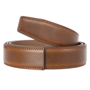 Courroie de ceinture en cuir marron pour homme, lanière en cuir lisse de 3,5 cm de large détail.