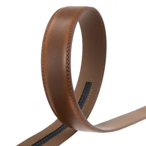 Sangle de ceinture homme 3.5cm en cuir marron de remplacement boucle automatique detail